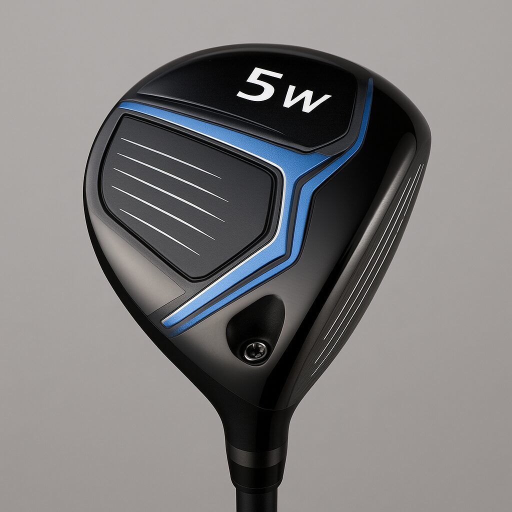 黒と青を基調とした5番フェアウェイウッドのヘッドをクローズアップで撮影した画像
