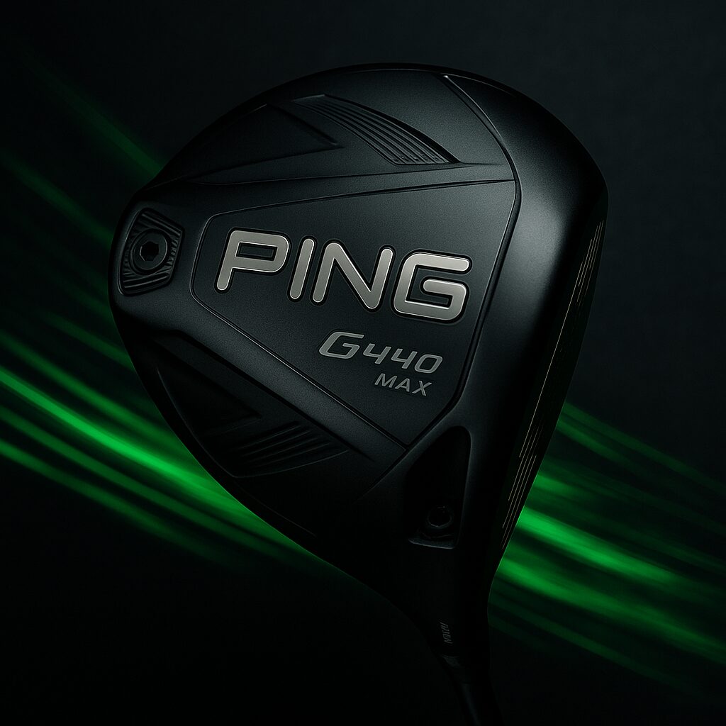 PING G440 MAXドライバーのヘッドをクールに撮影したスポーティなイメージ画像。黒とグリーンの光がスピード感と飛距離性能を表現。
